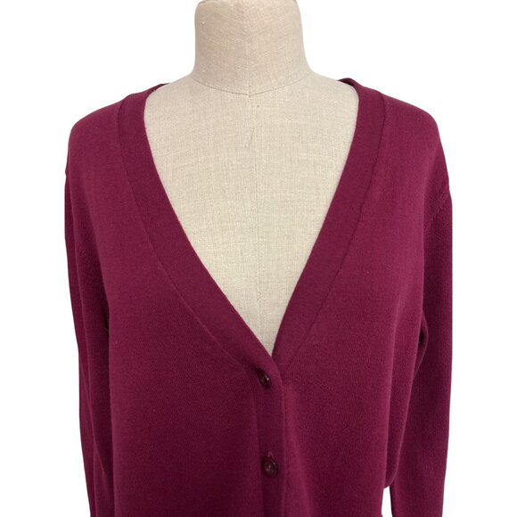 Loft Womens Burgundy Sequin Pocket Cardigan Sweater XL All Cotton Made In China - Picture 6 of 11